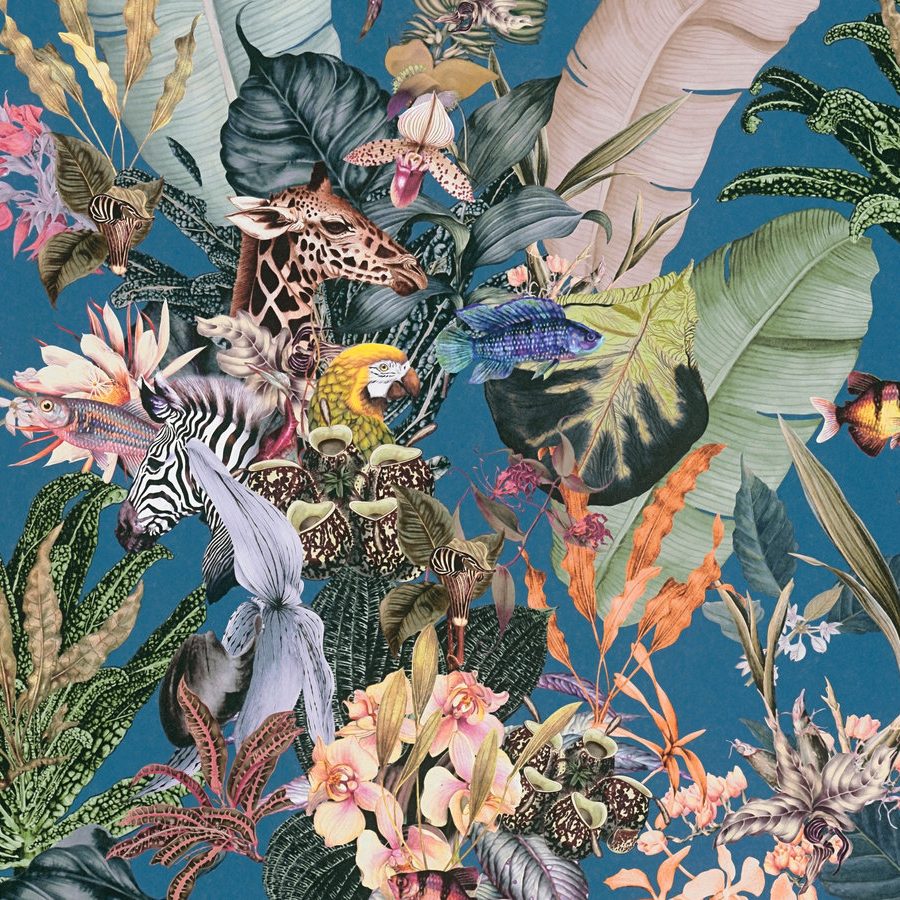 A.S. Creation Dream Flowery 381764 Carta da parati in tessuto non tessuto aspetto floreale 0,53 x 10,05 m Blu Giallo