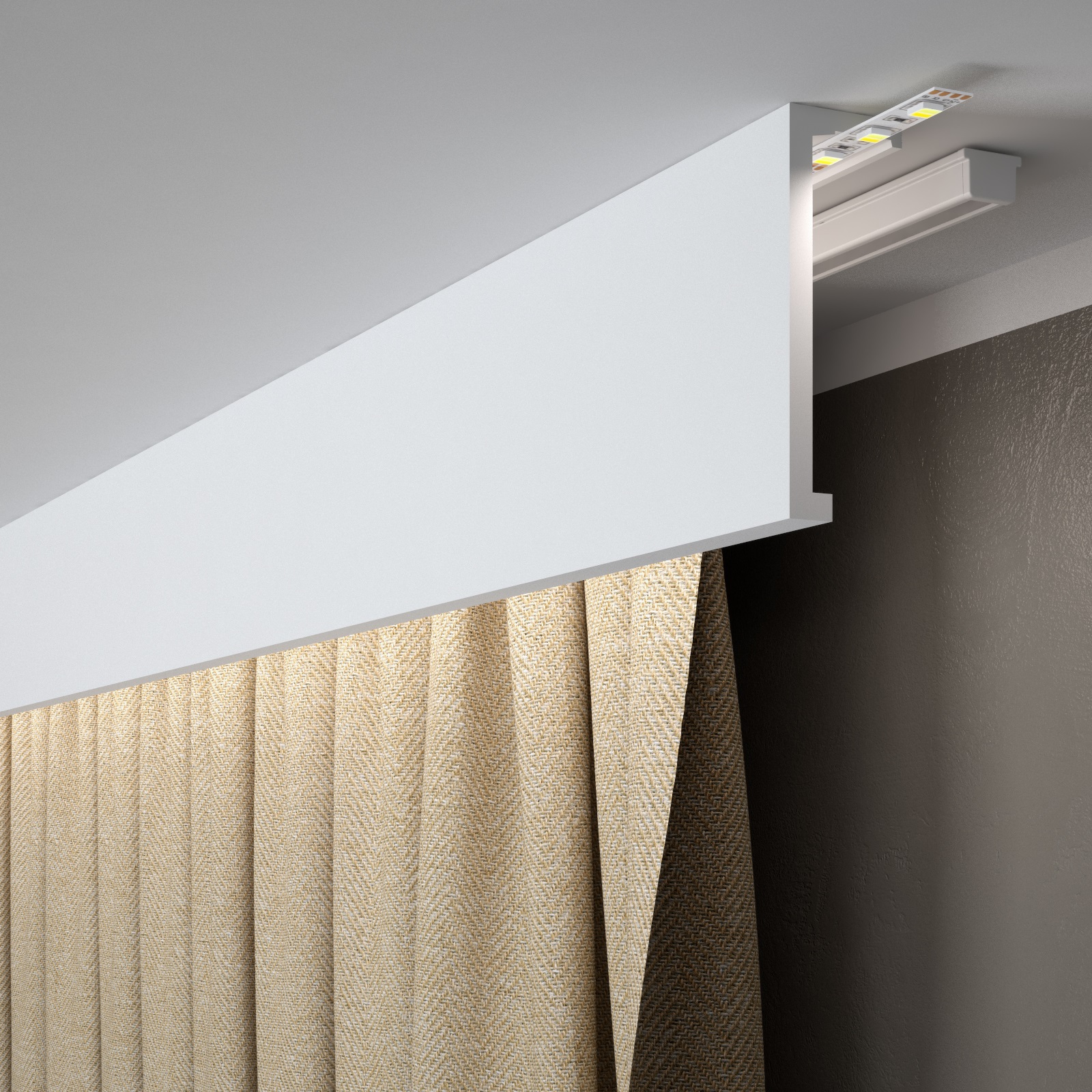 PROVISTON Binario per tenda "RM035T" 40 x 120 x 2000 mm Bianco Cornice Striscia luminosa Moderno