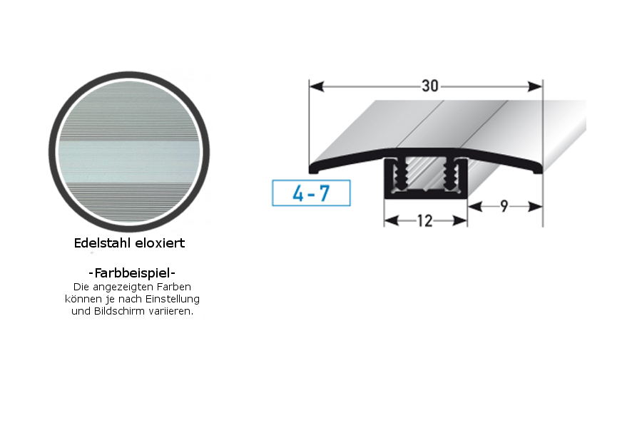 Profilo di transizione PROVISTON Pikeville B, altezza bordo 30 mm, striscia di transizione 4-7 mm, alluminio anodizzato