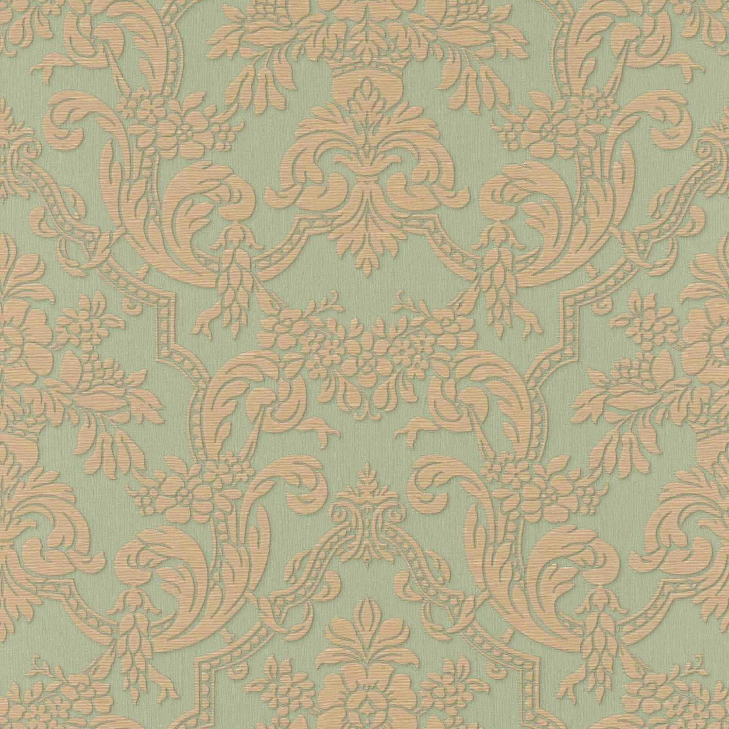 Rasch Trianon XIII 570632 Carta da parati in tessuto non tessuto Barocco 0,53 x 10,05 m Oro Verde