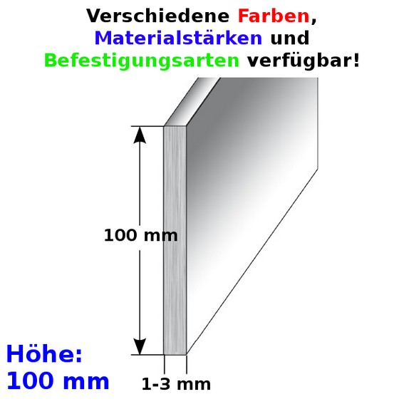 Battiscopa in metallo Auer, altezza 100 mm, battiscopa in alluminio, impermeabile, moderno
