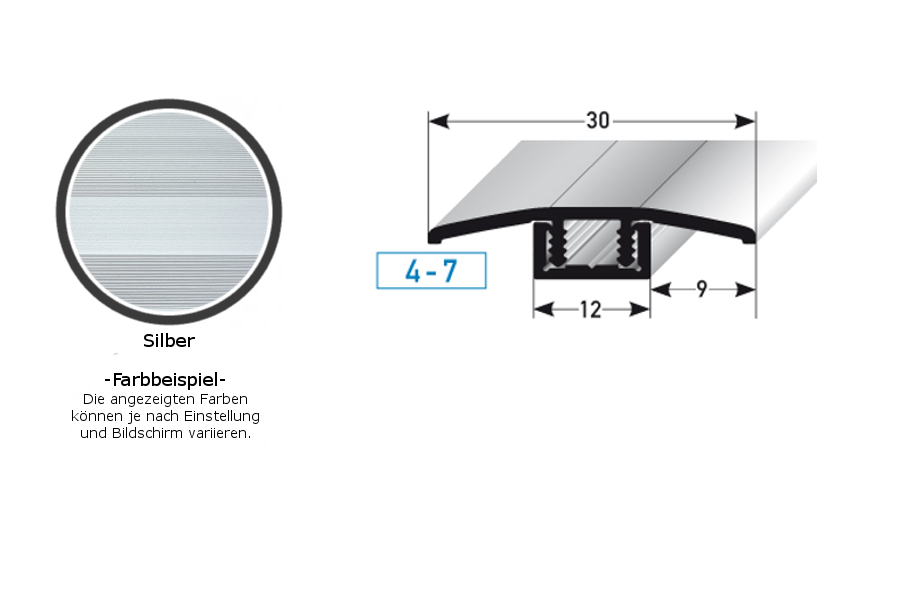 Profilo di transizione PROVISTON Pikeville B, altezza bordo 30 mm, striscia di transizione 4-7 mm, alluminio anodizzato