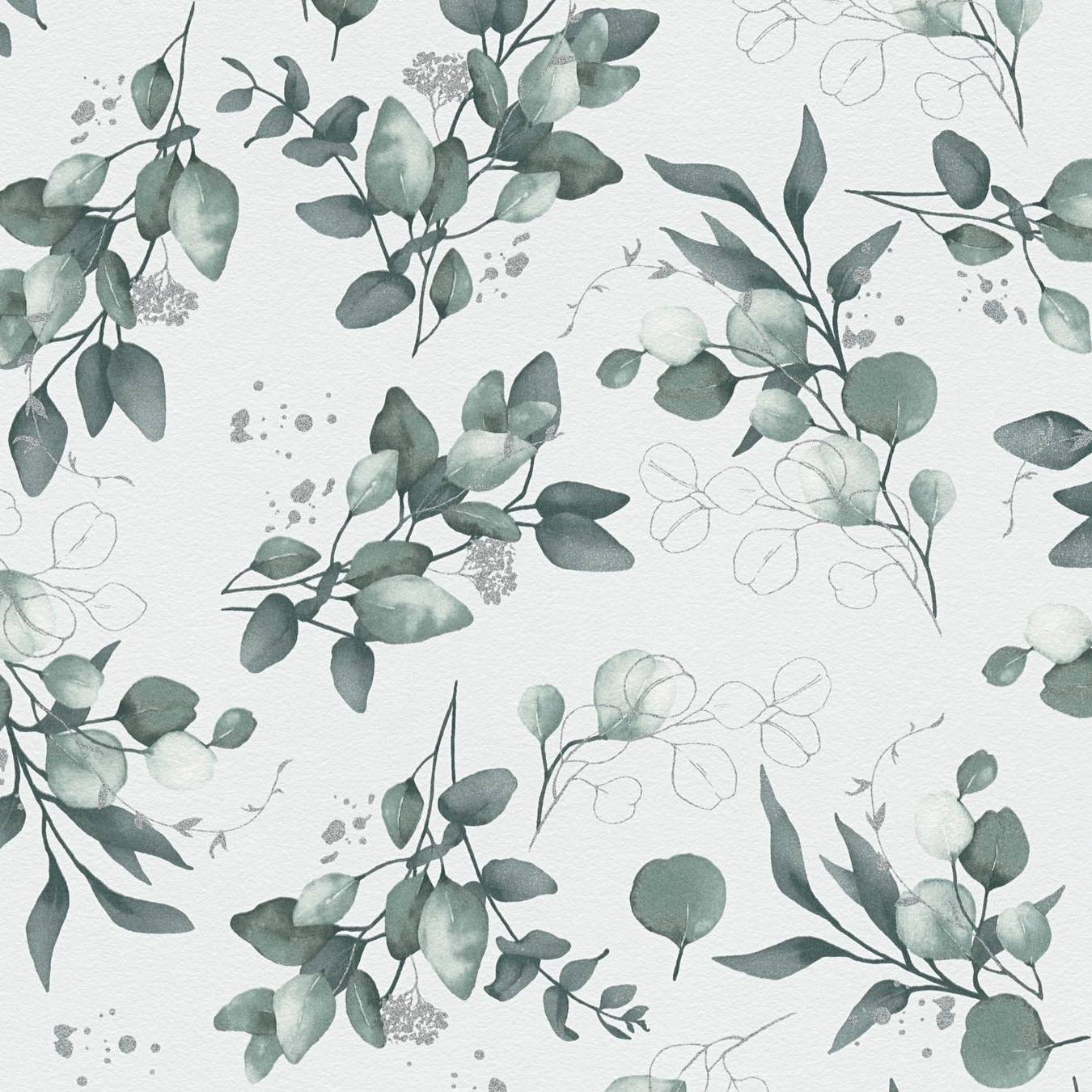 Carta da parati non tessuta 397682 Bianco Verde Fiori Floreale Pure Elegance A.S. Creation