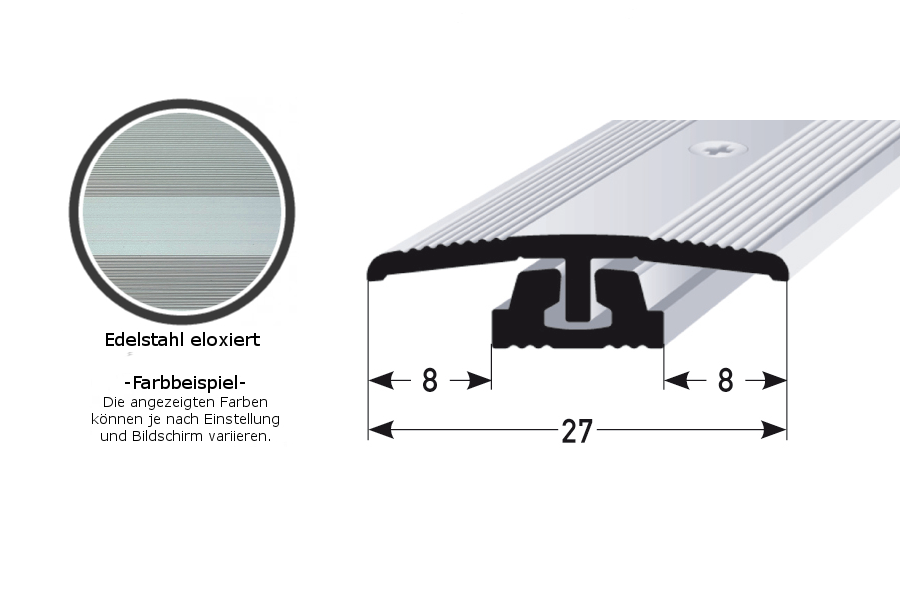 Profilo di transizione Auer Wallingford B 27 mm, altezza bordo 4 - 7 mm, striscia di transizione, alluminio