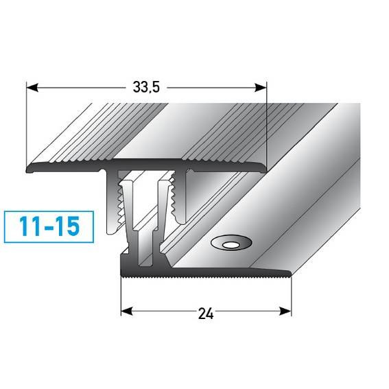Profilo di transizione Auer Grafton B 33,5 mm, altezza bordo 11 - 15 mm, striscia di transizione, alluminio anodizzato