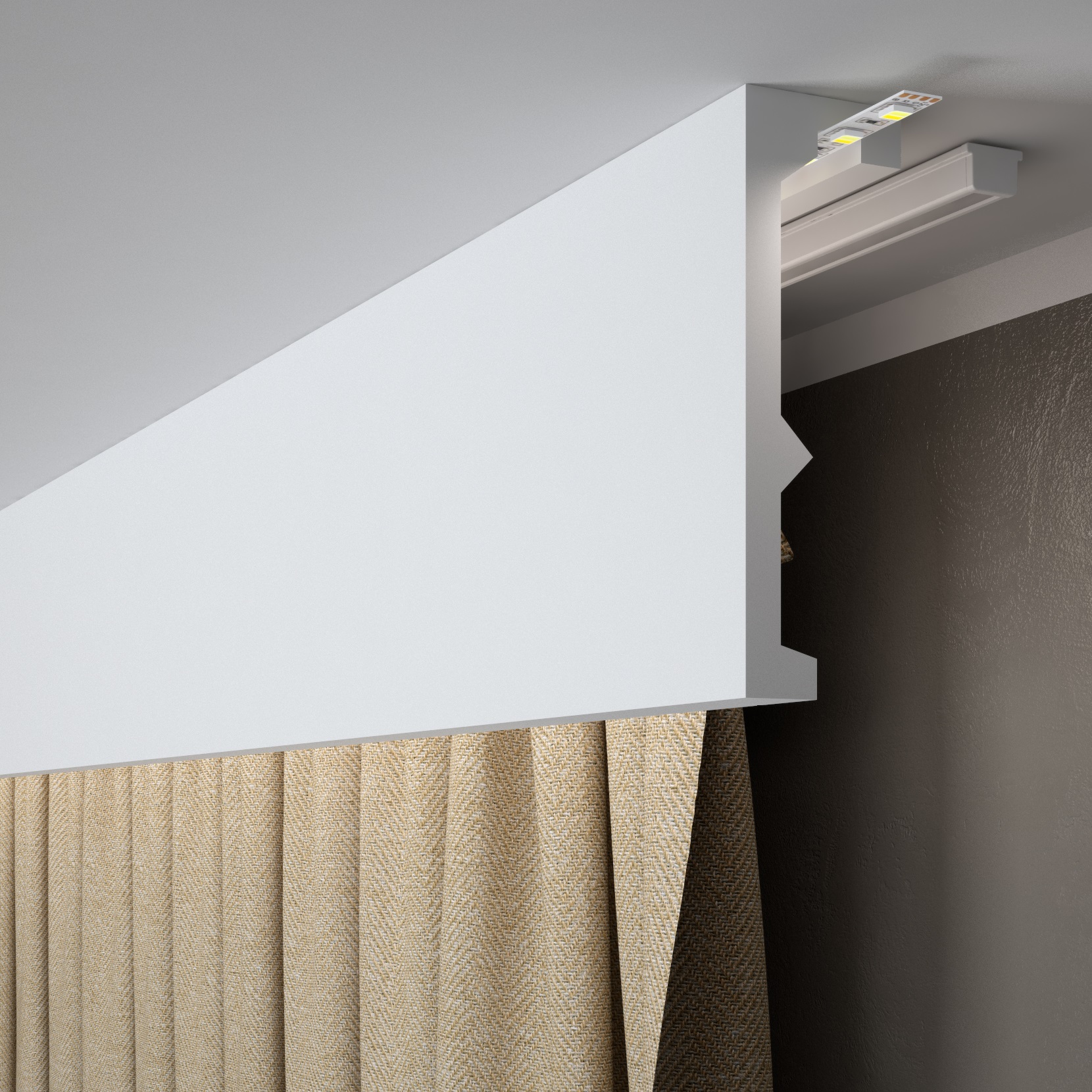 PROVISTON Binario per tende "RM056T" 55 x 180 x 2000 mm Bianco Cornice Striscia luminosa Moderno