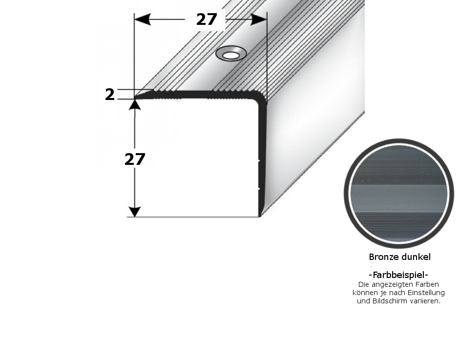 Treppenkante "Orvieto" / Treppenkantenprofil / Winkelprofil (Größe 27 mm x 27 mm) aus Aluminium eloxiert, gebohrt, von Auer Metall-bronze dunkel-1 (Default)