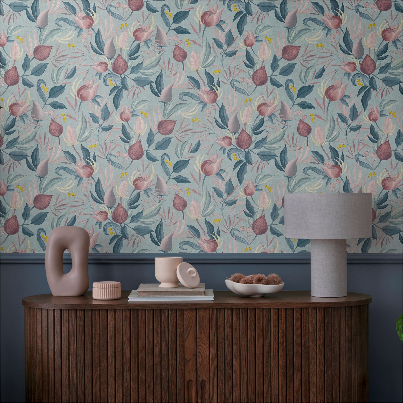 Carta da parati non tessuta 790621 foglie floreali blu CosmoLiving di Cosmopolitan A.S. Creation