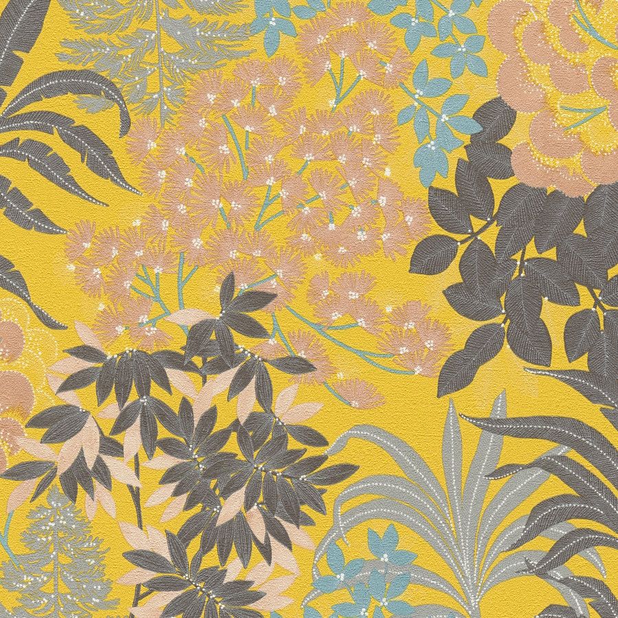A.S. Creation Stili di viaggio 391283 Carta da parati in tessuto non tessuto aspetto floreale 10,05 x 0,53 m Giallo