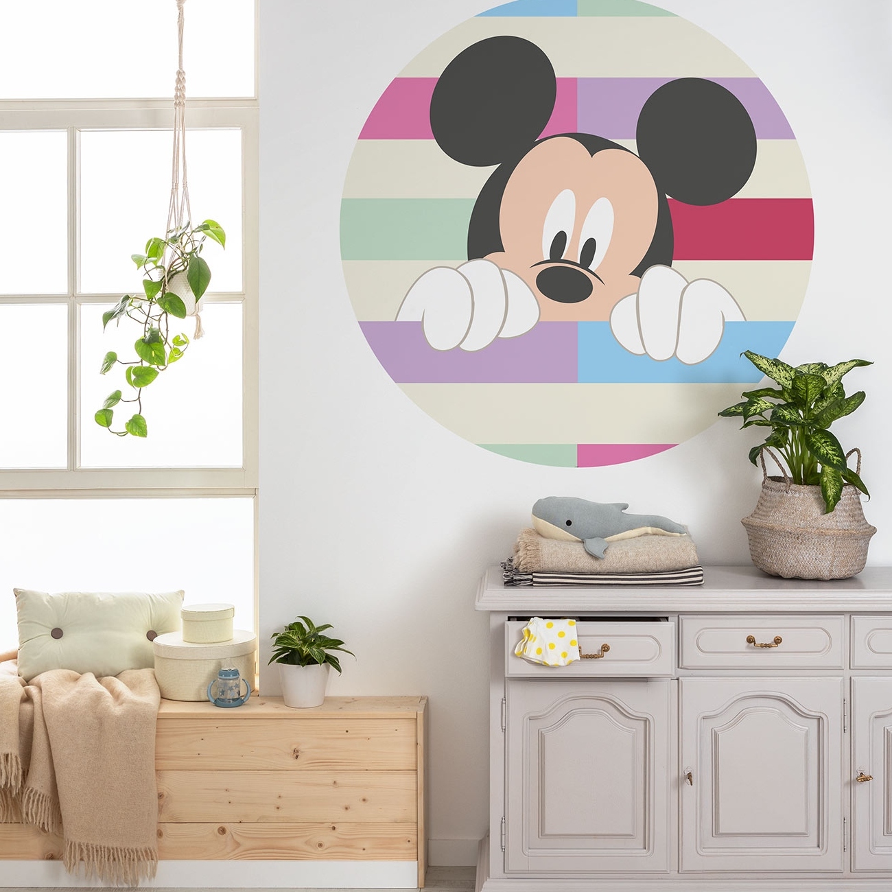 Komar Photo Wallpaper Disney Dot Mickey Peek-a-boo 125 x 125 cm Tessuto non tessuto autoadesivo Topolino cartone animato