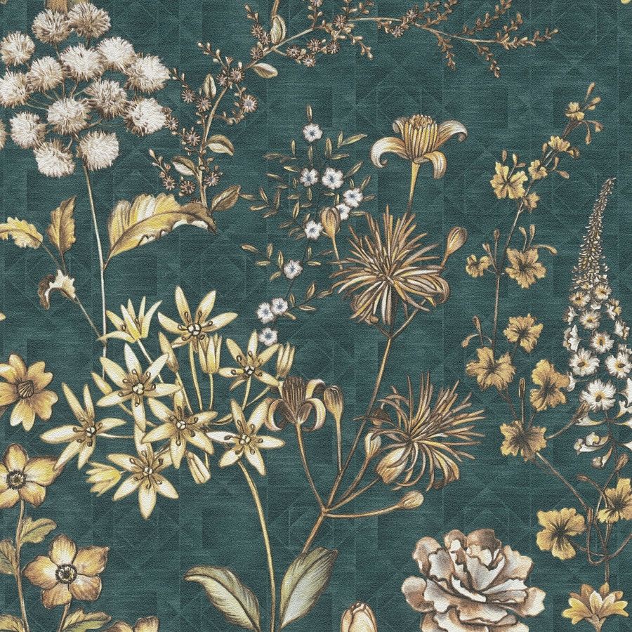 A.S. Creation Stili di viaggio 391174 Carta da parati in tessuto non tessuto aspetto floreale 10,05 x 0,53 m Petrolio