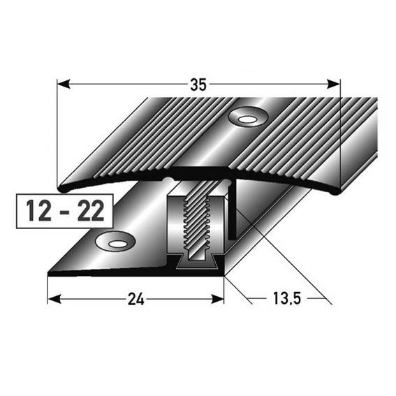 Profilo di transizione Auer Yorkton B, altezza bordo 35 mm, striscia di transizione 12 - 22 mm, alluminio anodizzato