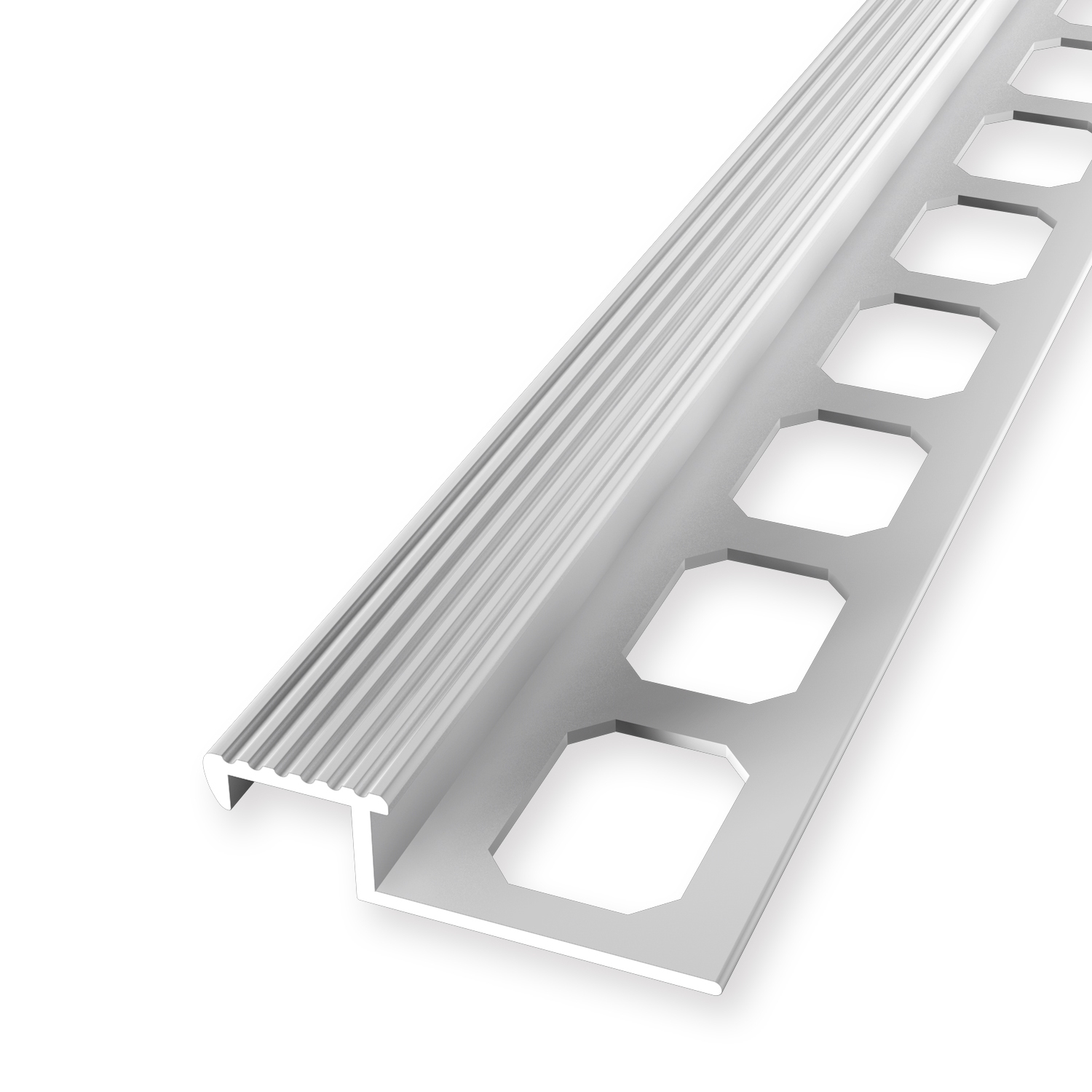 Profilo per bordo scala 9 x 20 x 2500 mm, altezza bordo 9 mm, profilo per piastrelle in alluminio, punzonato, Küberit