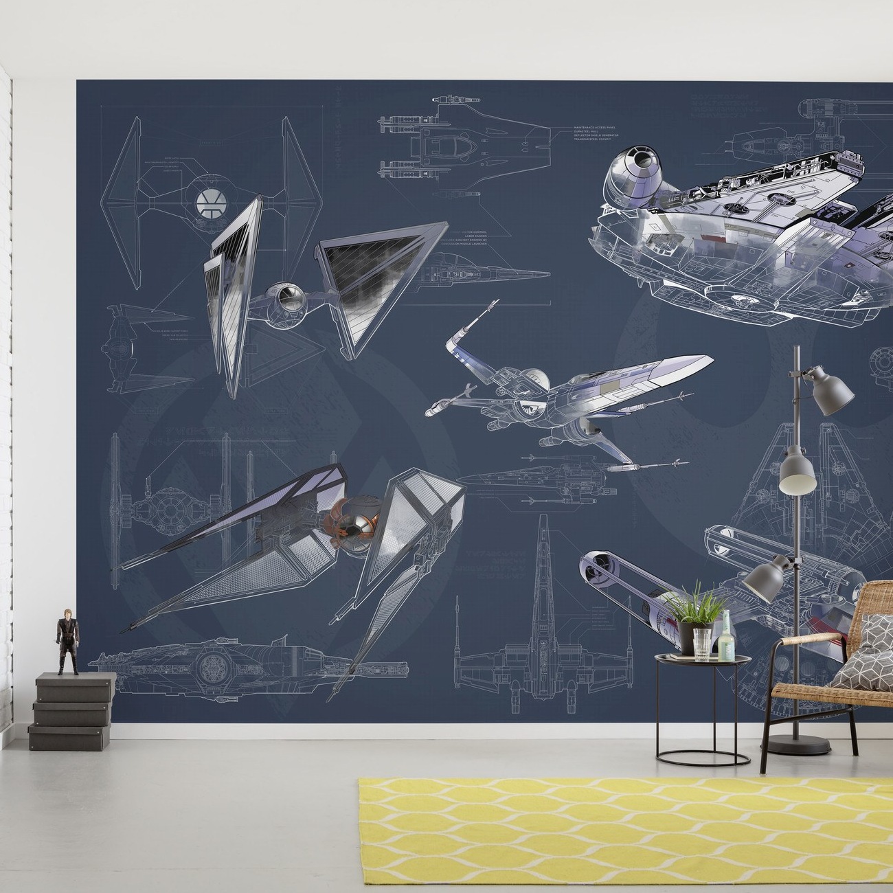 Carta da parati fotografica Komar Star Wars, progetto, scuro, 280 x 400 cm, tessuto non tessuto, astronave, aereo da caccia, tecnologia