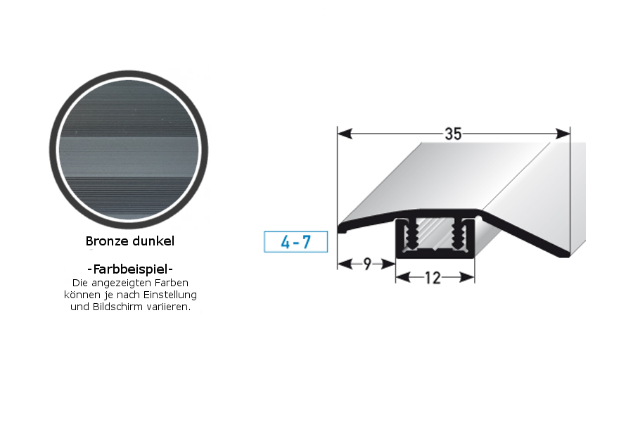 Ausgleichsprofil / Anpassungsprofil Laminat "Underwood", für Höhe 4 - 7 mm, 35 mm breit, 2-teilig, Aluminium eloxiert, gebohrt-bronze dunkel-1 (Default)