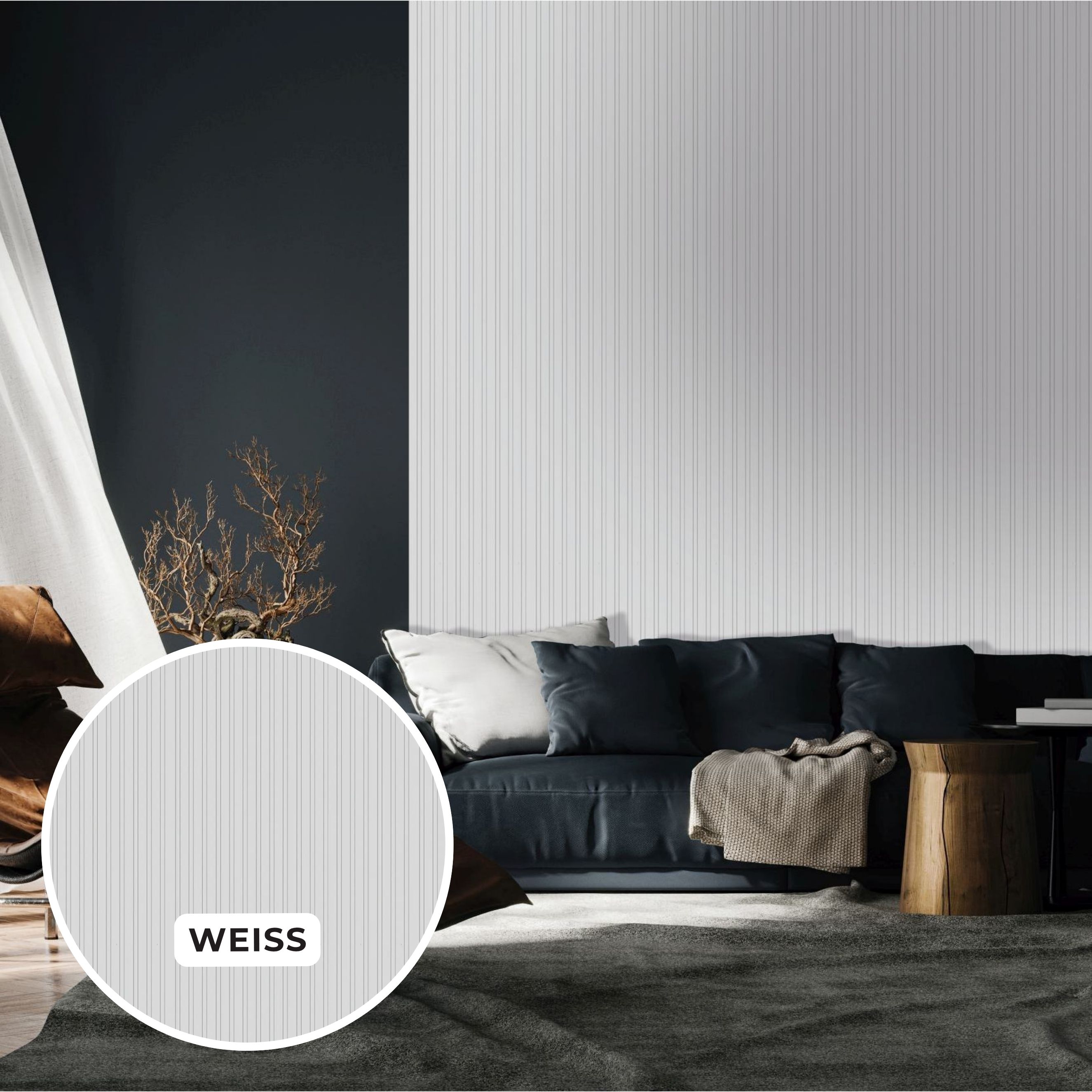 Pannelli da parete, set da 5, 180 x 2670 mm, MDF, rivestiti in pellicola bianca, rivestimento murale con effetto listellato Neuhofer