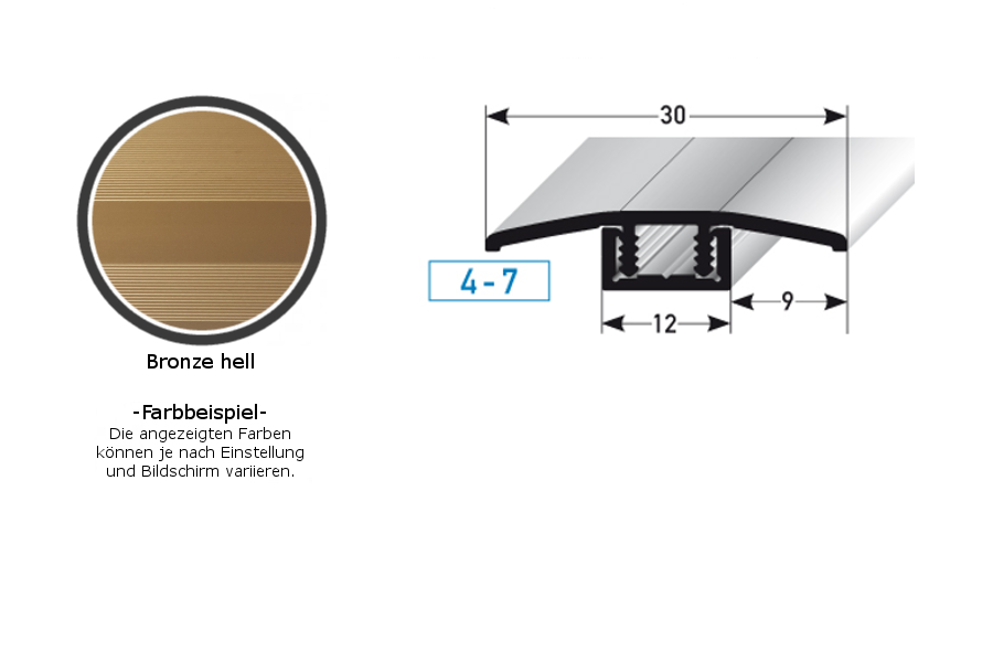 Profilo di transizione PROVISTON Pikeville B, altezza bordo 30 mm, striscia di transizione 4-7 mm, alluminio anodizzato
