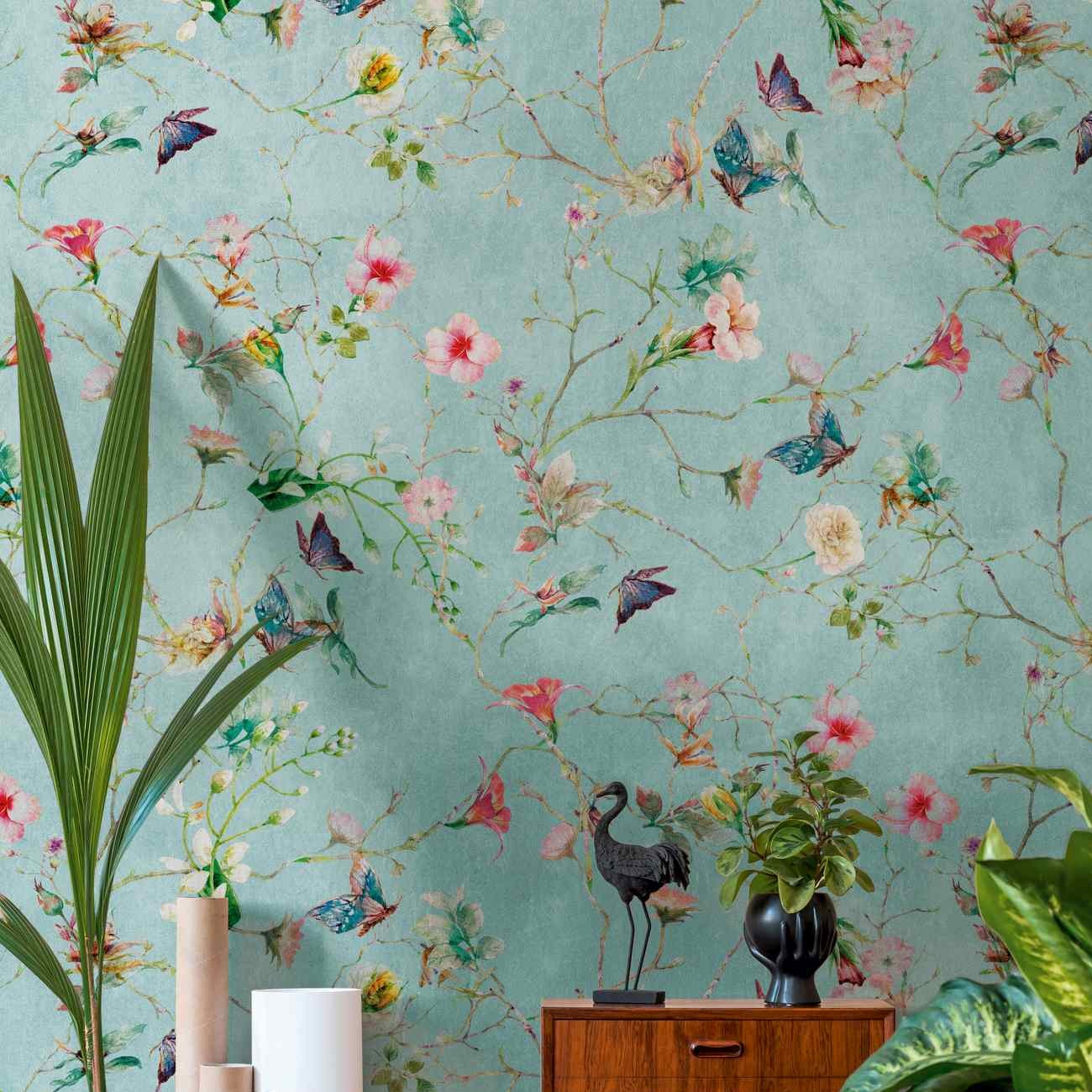A.S. Creation Photo Wallpaper The Wall 382681 Un motivo per rotolo Aspetto floreale Turchese
