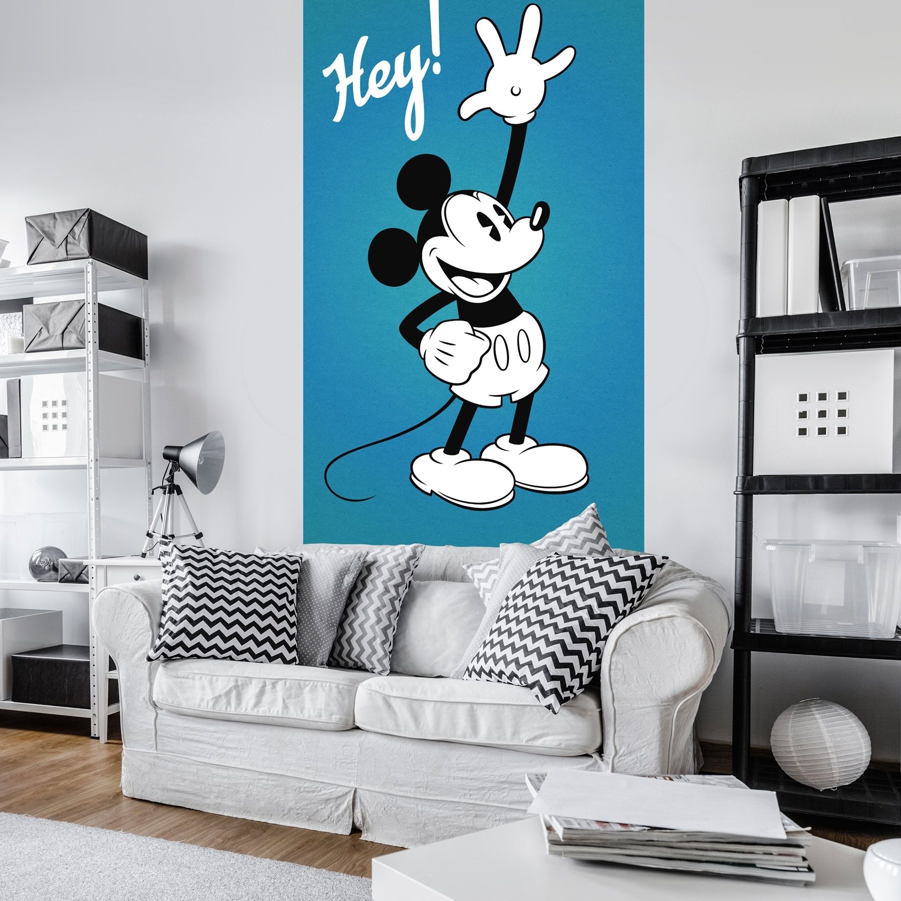 Komar Photo Wallpaper Disney Hey Mickey Mouse 200 x 120 cm Carta da parati con stampa digitale Tessuto non tessuto Saluto Retro