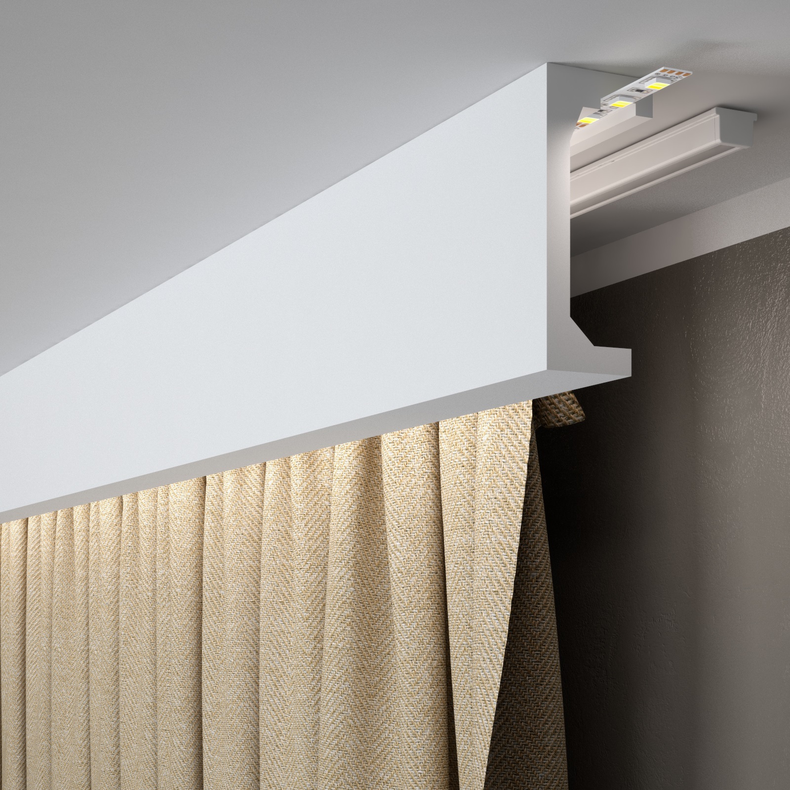 PROVISTON Binario per tenda "RM046T" 50 x 120 x 2000 mm Bianco Cornice Striscia luminosa Moderno