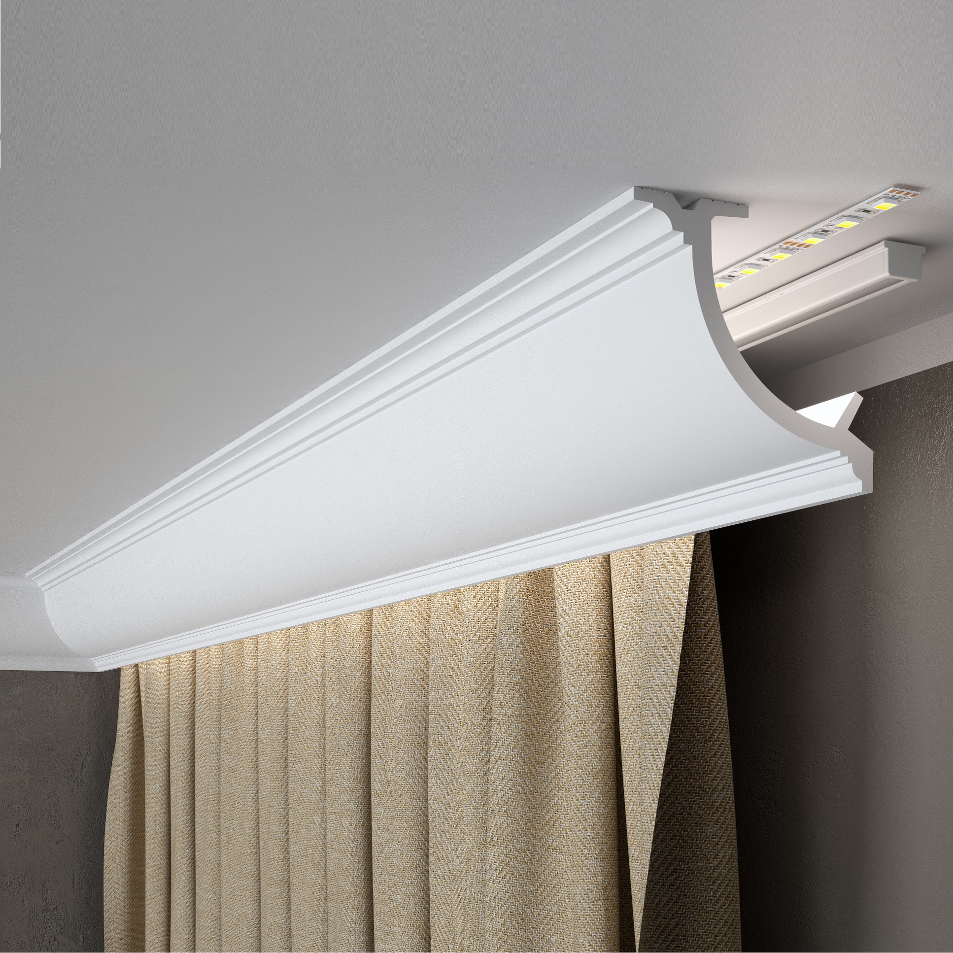 PROVISTON Binario per tende "RM027" 110 x 110 x 2000 mm Bianco Cornice Striscia luminosa a LED