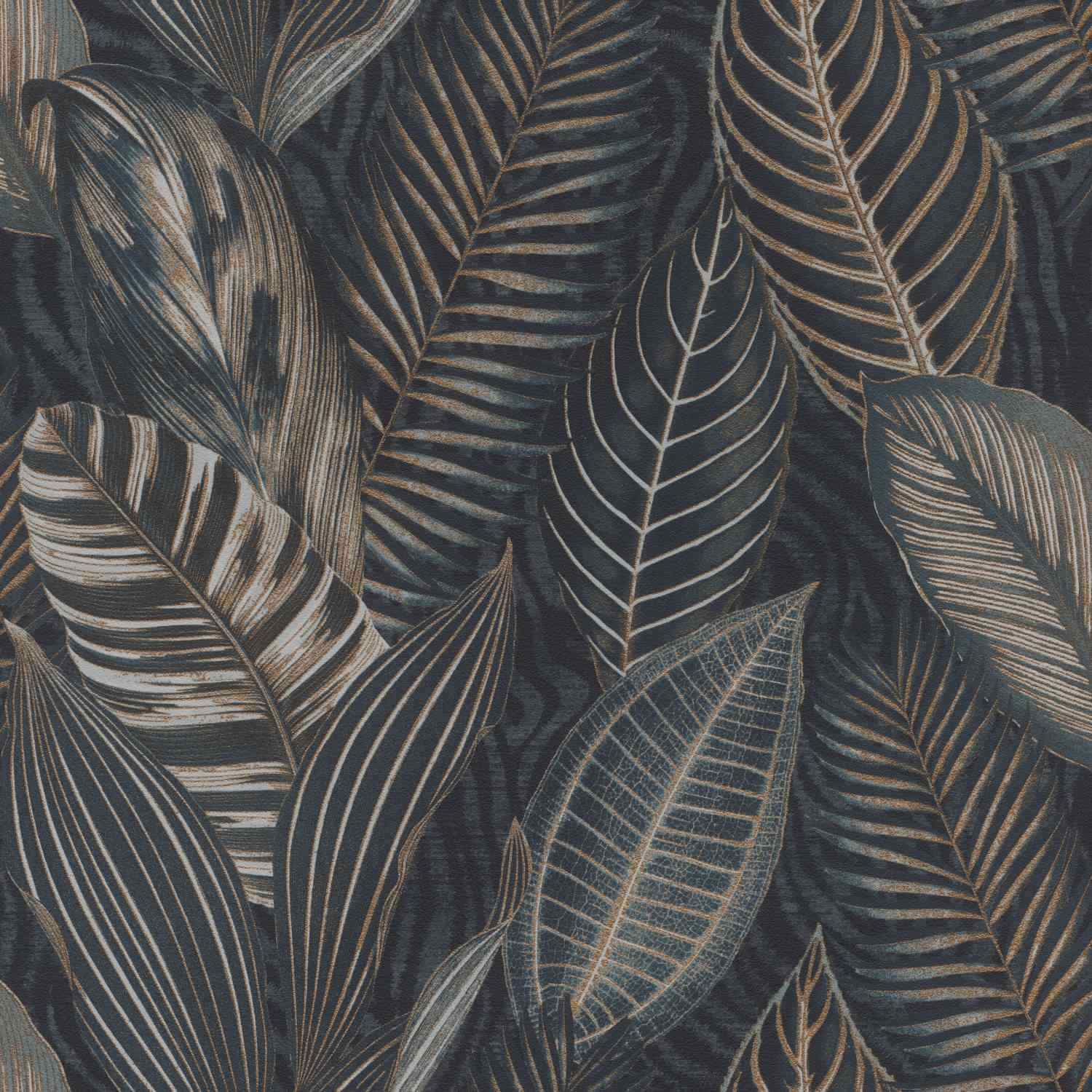 Rasch African Queen III 751840 Carta da parati in tessuto non tessuto Botanico 0,53 x 10,05 m Blu Oro