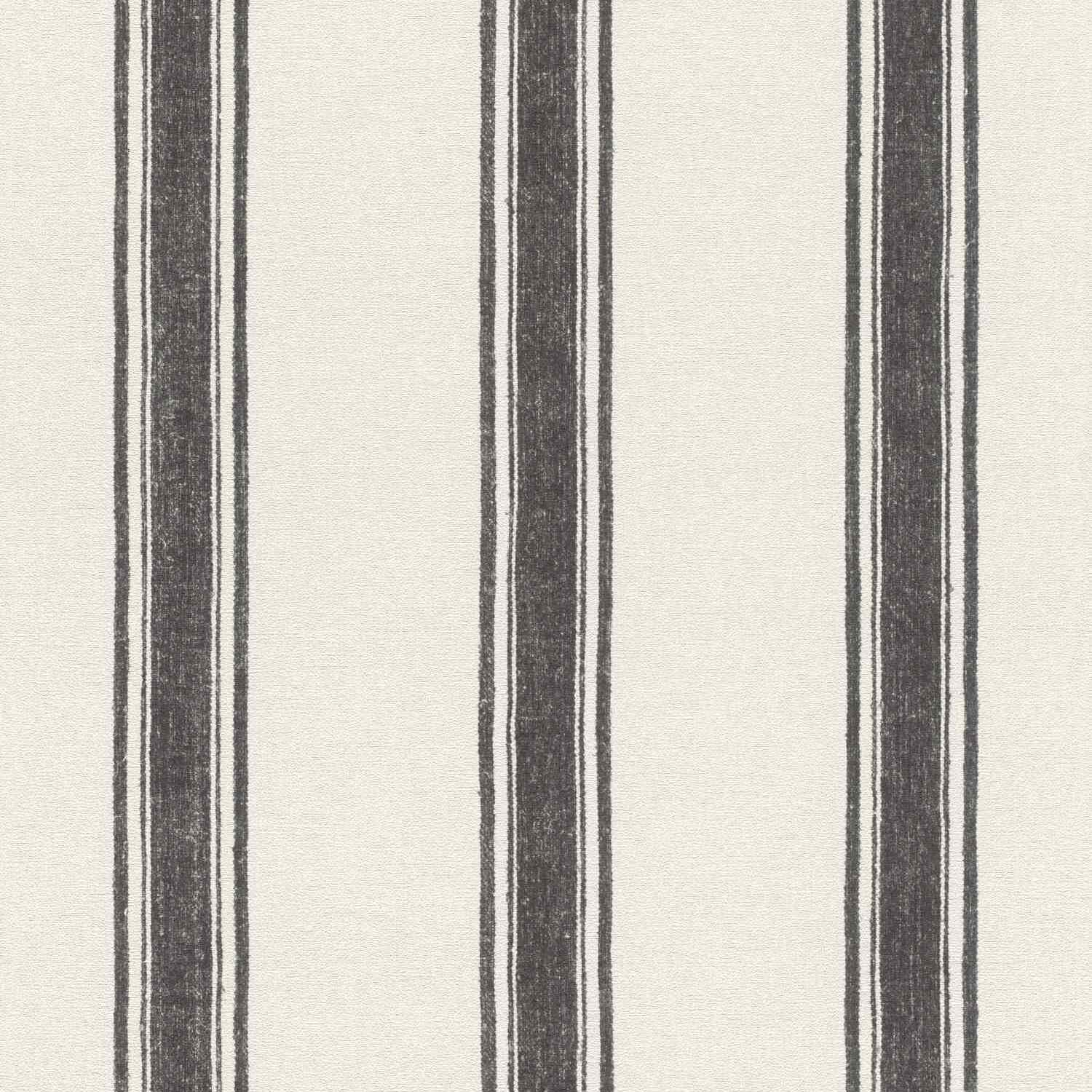 Rasch Lirico 555639 Carta da parati in tessuto non tessuto Motivo a righe 0,53 x 10,05 m Nero Bianco