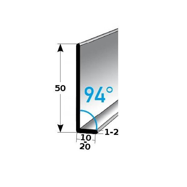 Battiscopa in metallo Auer, altezza 50 mm, angolo 94°, battiscopa in alluminio, impermeabile, moderno