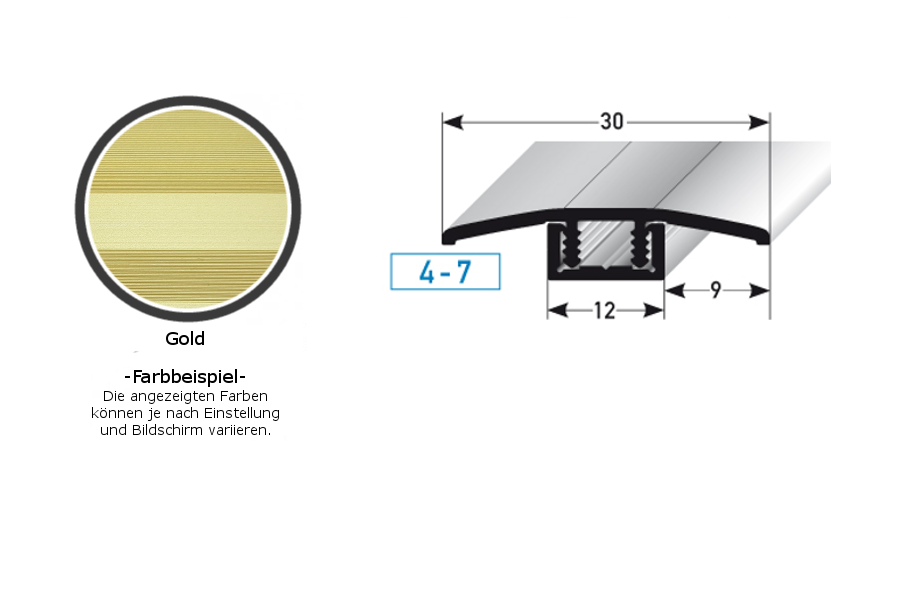 Profilo di transizione PROVISTON Pikeville B, altezza bordo 30 mm, striscia di transizione 4-7 mm, alluminio anodizzato