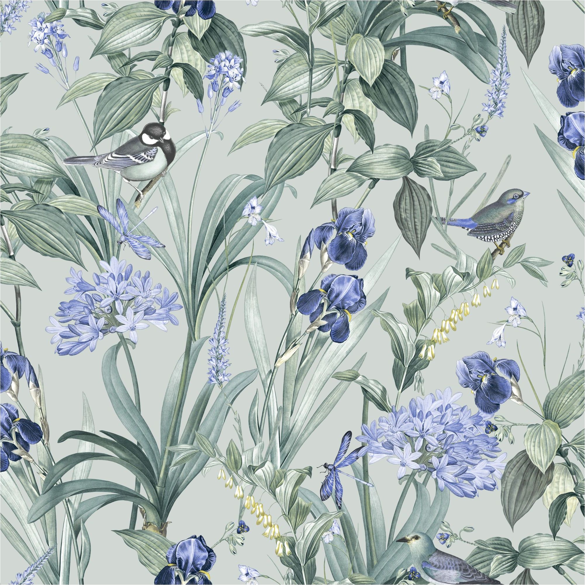 Carta da parati non tessuta M64784D Botanique Green Flowers Birds Non tessuta 1,06 x 10,05 m Ugépa