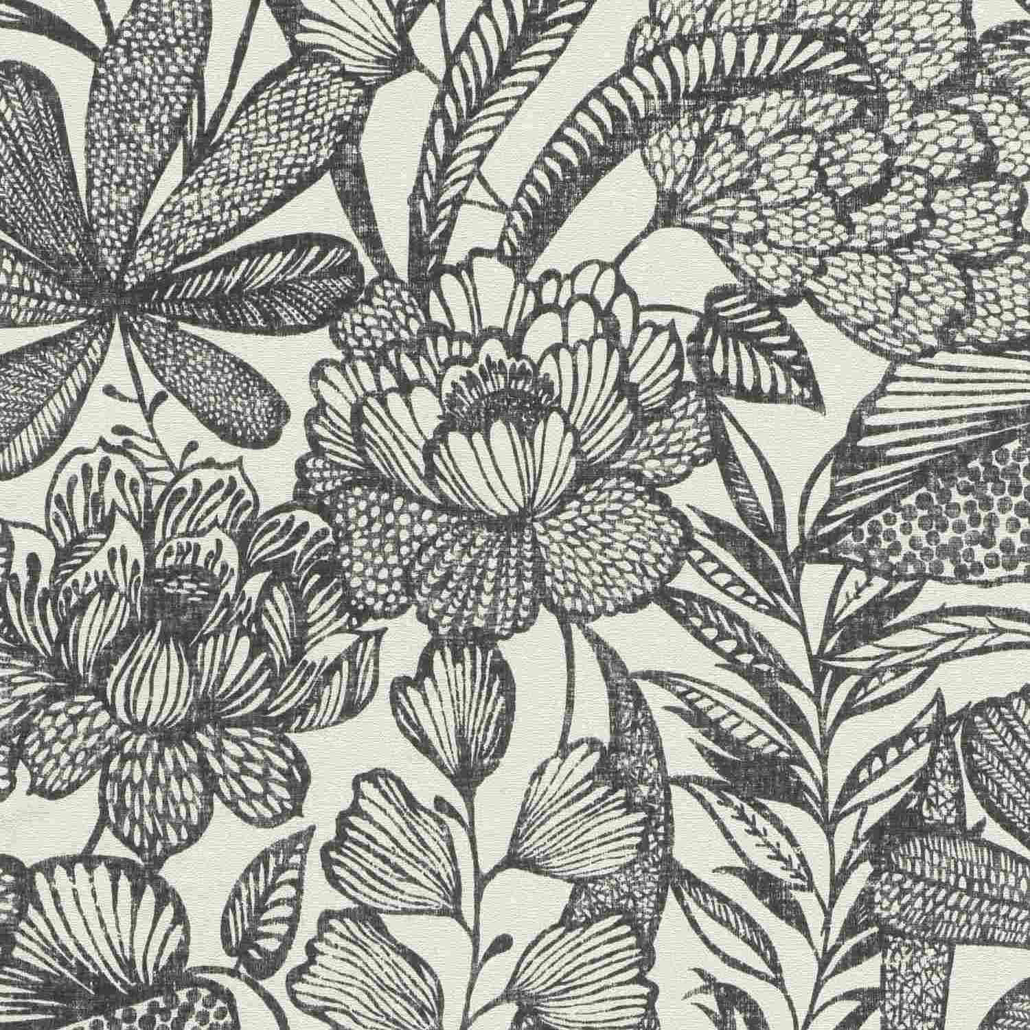 Rasch Lirico 555325 Carta da parati non tessuta Botanica 0,53 x 10,05 m Nero Bianco