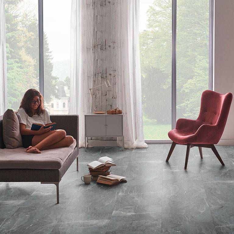 Pavimento in vinile Check One 2151 Windeck 830 x 470 x 5 mm Click Vinyl Stone Look Marble Black