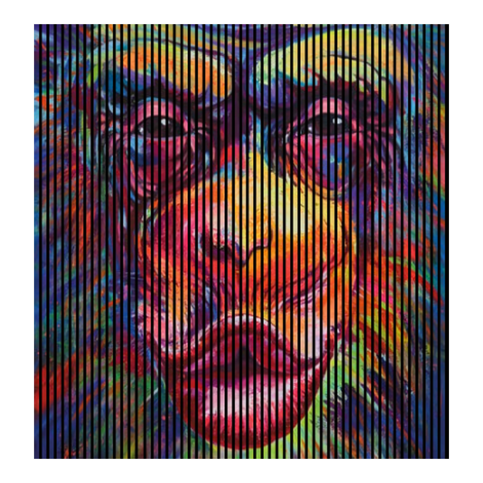 Pannelli acustici con stampa digitale raffigurante una scimmia, pannelli murali colorati di varie dimensioni.