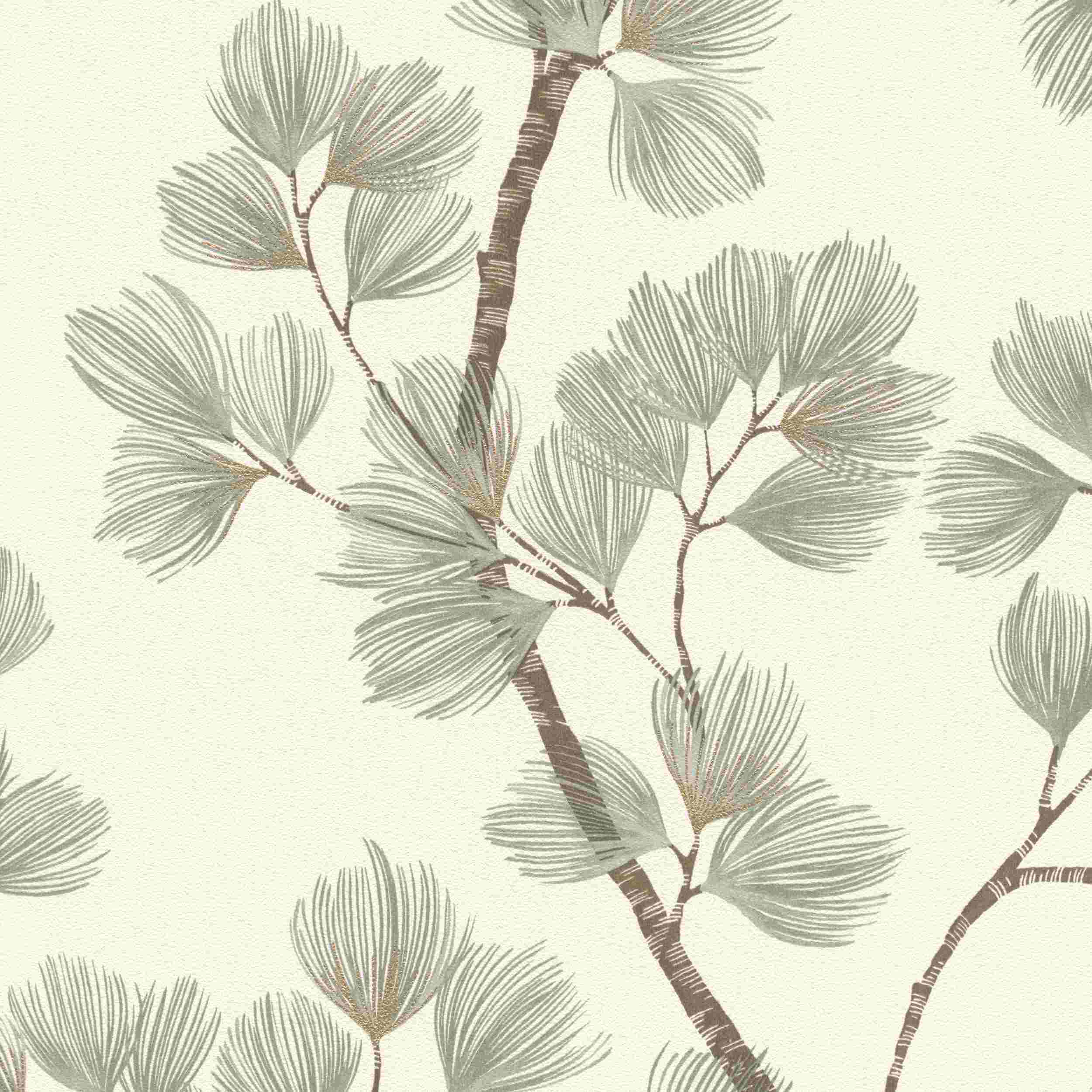 Carta da parati in tessuto non tessuto Rasch Symphony 866902 0,53 x 10,05 m Giungla botanica Bianco Marrone Verde