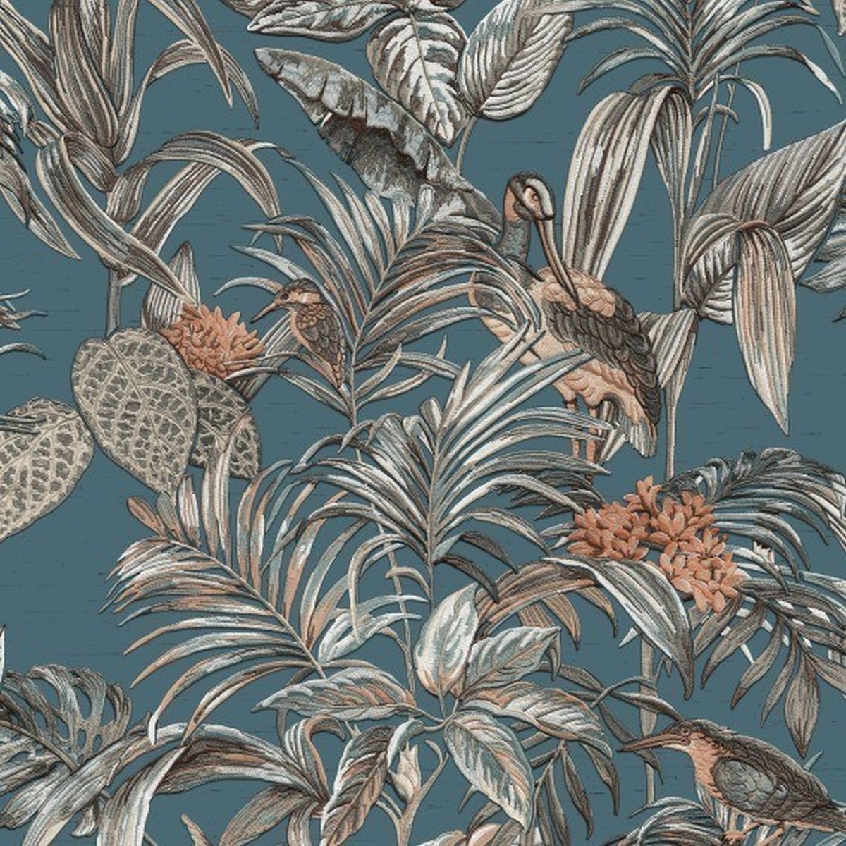 DesignID Wallstitch 120016 Carta da parati in tessuto non tessuto Motivo floreale 0,53 x 10,05 m Blu