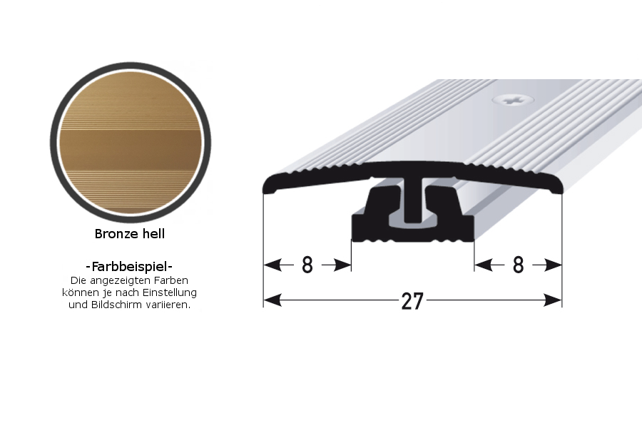 Übergangsprofil / Übergangsschiene Laminat "Wallingford", für Höhe 4 - 7 mm, 27 mm breit, 2-teilig, Aluminium eloxiert, gebohrt-bronze hell-27 (Default)